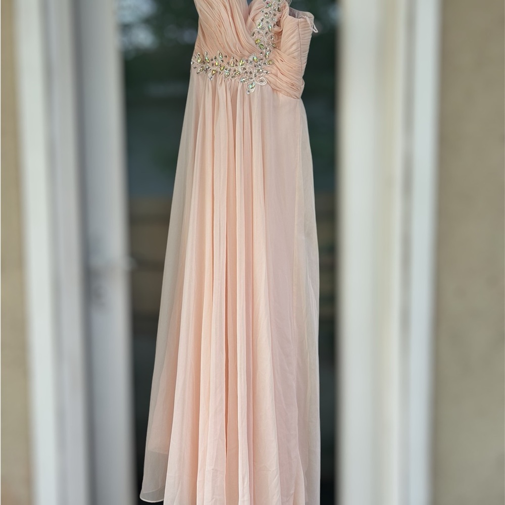 Elegant Blush Pink One-Shoulder Evening Gown NEW